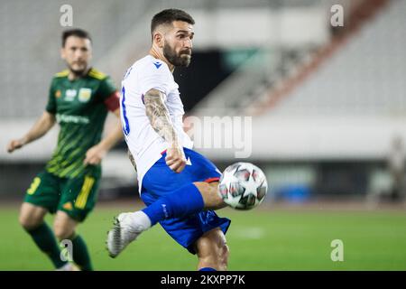 Marko Livaja de Hajduk Split en action pendant le deuxième tour de qualification de la Ligue des conférences de l'UEFA entre Hajduk Split et Tobol au stade Poljud sur 22 juillet 2021 à Split, en Croatie. Photo: Milan SABIC/PIXSELL Banque D'Images