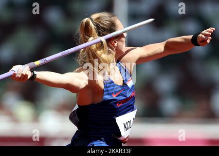 Sara Kolak, de Team Croatia, participe à la qualification féminine de lancement Javelin le 11 e jour des Jeux Olympiques de Tokyo 2020 au stade olympique de 03 août 2021 à Tokyo, au Japon. Photo: Igor Kralj/PIXSELL Banque D'Images