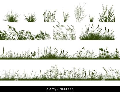 Ensemble de banderoles horizontales de silhouettes de prairie avec herbe. Illustration vectorielle Illustration de Vecteur