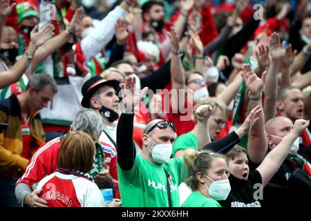 BUDAPEST, HONGRIE - JANVIER 16: Fans lors du match de L'EHF EURO 2022 entre le Portugal et la Hongrie à l'arène multifonctionnelle sur 16 janvier 2022 à Budapest, Hongrie. Photo: Sanjin Strukic/PIXSELL Banque D'Images