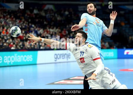 BUDAPEST, HONGRIE - JANVIER 20: Nicolas Tournat de France pendant le match du groupe principal 1 de l'EHF des hommes EURO 2022 entre la France et les pays-Bas au MVM Dome Multifunctional Arena sur 20 janvier 2022 à Budapest, Hongrie. Photo: Sanjin Strukic/PIXSELL Banque D'Images