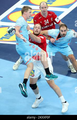 Ivar Stasgrands des pays-Bas passe le ballon lors du 2022 match du groupe principal 1 de l'EHF entre le Danemark et les pays-Bas au dôme MVM sur 24 janvier 2022 à Budapest, Hongrie. Photo: Sanjin Strukic/PIXSELL Banque D'Images