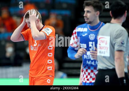 Ivar Stasgrands des pays-Bas réagit lors du match du groupe du cycle principal 1 de l'euro 2022 entre les pays-Bas et la Croatie au MVM Dome sur 26 janvier 2022 à Budapest, en Hongrie. Photo: Sanjin Strukic/PIXSELL Banque D'Images