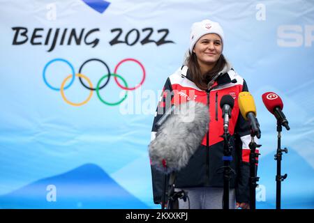 Le skieur Zrinka Ljutic est vu lors de la présentation et de la rencontre avec des représentants olympiques croates, des voyageurs récents aux Jeux Olympiques d'hiver de 2022 à Beijing., à Zagreb, en Croatie, sur 29 janvier 2022. Photo: Igor Kralj/PIXSELL Banque D'Images