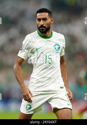 Ali Al-Hassan, d'Arabie Saoudite, lors du match de la coupe du monde de la FIFA, groupe C, au stade Lusail à Lusail, Qatar. Date de la photo: Mercredi 30 novembre 2022. Banque D'Images