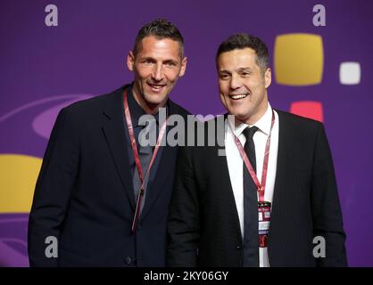 Marco Materazzi et Julio Cesar arrivent avant le tirage au sort final de la coupe du monde de la FIFA, Qatar 2022, au Centre d'exposition de Doha sur 01 avril 2022, à Doha, au Qatar. Photo: Igor Kralj/PIXSELL Banque D'Images