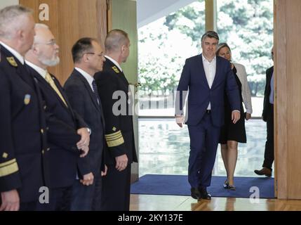 Croatie le Président Zoran Milanovic est vu lors d'une réunion du Président croate Zoran Milanovic et du Président du lieutenant amiral Rob Bauer du Comité militaire de l'OTAN à Zagreb, en Croatie, sur le 26 mai 2022. Photo: Jurica Galoic/PIXSELL Banque D'Images
