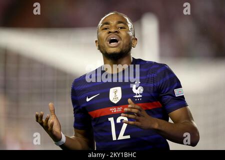 SPLIT, CROATIE - JUIN 06: Christopher Nkunku, de France, réagit lors de la Ligue des Nations de l'UEFA Un match du Groupe 1 entre la Croatie et la France à Stadion Poljud sur 6 juin 2022 à Split, Croatie. Photo: Igor Kralj/PIXSELL Banque D'Images
