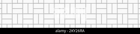 Motif carreaux de tissage blanc. Fond de mur de métro en pierre ou en céramique. Surface de dosseret de cuisine. Sol de la douche, des toilettes ou de la salle de bains. Disposition en mosaïque de chaussée. Illustration vectorielle plate Illustration de Vecteur