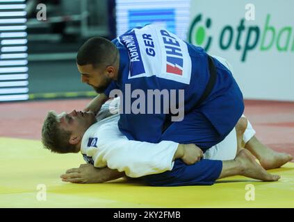 Erik Abramov, d'Allemagne, lutte contre Martti Puumalainen, de Finlande, pour le bronze dans la catégorie des hommes de plus de 100 kg lors du Grand Prix mondial de Zagreb de l'IJF, qui s'est tenu à l'Arena de Zagreb, à Zagreb, en Croatie, sur 17 juillet 2022. Photo: Zeljko Hladika/PIXSELL Banque D'Images