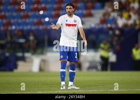 VALENCE, ESPAGNE - AOÛT 18 : Marko Livaja de HNK Hajduk réagit lors du match de la première jambe de la Ligue des conférences de l'UEFA entre Villarreal CF et HNK Hajduk sur 18 août 2022 à Valence, Espagne. Photo: Omar Arnau/PIXSELL Banque D'Images