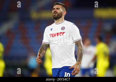 VALENCE, ESPAGNE - AOÛT 18 : Marko Livaja de HNK Hajduk réagit lors du match de la première jambe de la Ligue des conférences de l'UEFA entre Villarreal CF et HNK Hajduk sur 18 août 2022 à Valence, Espagne. Photo: Omar Arnau/PIXSELL Banque D'Images