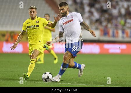 Marko Livaja de Hajduk en action lors de l'UEFA Europa Conference League Jouez au second match de la jambe entre Hajduk Split et Villarreal CF au stade Poljud sur 25 août 2022 à Split, en Croatie. Photo: Hrvoje Jelavic/PIXSELL Banque D'Images