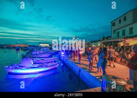 Le batane et la mer sont transformés dans une galerie unique d'installations d'art mobile, programme pour les enfants et spectacle de lumière lors de l'événement 'Rhapsody in Blue' dédié à la mer d'azur à Fazana, Croatie sur 28. Août 2022. Photo: Srecko Niketic/PIXSELL Banque D'Images