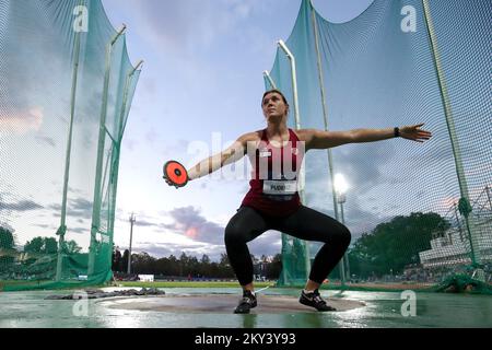 ZAGREB, CROATIE - SEPTEMBRE 11 : Kristin Pudenz, de l'Allemagne, participe à la course Discus de la femme lors du circuit continental d'athlétisme mondial Or 2022 - 72nd Mémorial Boris Hanzekovic au stade Mladost, à 11 septembre 2022, à Zagreb, en Croatie. Photo par Igor Kralj/Pixsell Banque D'Images