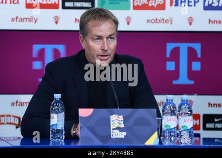 ZAGREB, CROATIE - SEPTEMBRE 22 : l'entraîneur national danois Kasper Hjulmand a tenu une conférence de presse après le match du Groupe 1 de la Ligue des Nations de l'UEFA entre la Croatie et le Danemark au Stadion Maksimir on 22 septembre 2022 à Zagreb, en Croatie. Photo: Sanjin Strukic/PIXSELL Banque D'Images