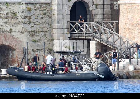 Tournage de la troisième saison des Vikings : Walhalla, produit par Metropolitan films International d'Ireland, la chaîne d'histoire du Canada et MGM Television de l'USAâ€™s pour Netflix à la forteresse de St. Nicholas à Sibenik, Croatie, on 30 septembre 2022. Photo: Dusko Jaramaz/PIXSELL Banque D'Images