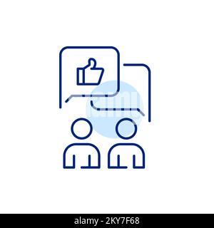 Deux utilisateurs donnent le pouce dans une discussion. Icône de ligne de contour pixel Perfect, modifiable Illustration de Vecteur