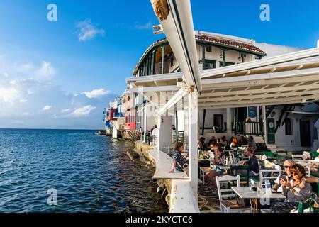 Petite Venise à Horta, Mykonos, Grèce Banque D'Images