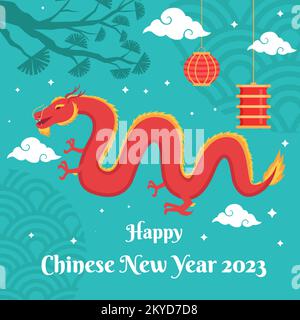 bonne année chinoise 2023 dans un design plat avec un dragon Illustration de Vecteur