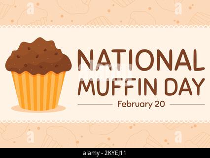 Journée nationale des muffins au 20 février avec des muffins classiques au chocolat muffins délicieux en dessin animé à la main Illustration de Vecteur