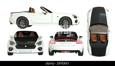 Cabriolet tous les côtés vue isolée sur blanc, teinté verre - collection de toutes les vues caractéristiques - dessus, avant, arrière, côté, 3D rendu. Blanc Banque D'Images