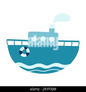 Les icônes de la ligne de couleur du bateau sont isolées à plat sur blanc. Illustration de Vecteur