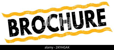 Texte DE LA BROCHURE écrit sur les lignes jaune-noir cachet signe. Banque D'Images