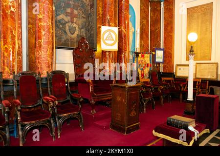 The Lodge Room (anciennement connu sous le nom de Temple) à Duncombe place Lodge 236, Duncombe place, est le plus ancien Freemasons Lodge à York, North York Banque D'Images