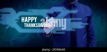 Légende du texte présentant Happy Thanksgiving. Fête nationale du mot pour la récolte célébrée en novembre Banque D'Images