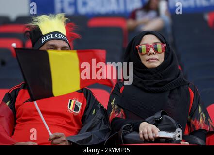 Al Rayyan, Qatar. 01st décembre 2022. Les fans belges arrivent au stade avant le match de la coupe du monde de la FIFA, Qatar 2022, groupe F entre la Croatie et la Belgique, au stade Ahmad Bin Ali, sur 01 décembre 2022, à Doha, au Qatar. Photo: Igor Kralj/PIXSELL Credit: Pixsell photo & Video Agency/Alay Live News Credit: Pixsell photo & Video Agency/Alay Live News Banque D'Images