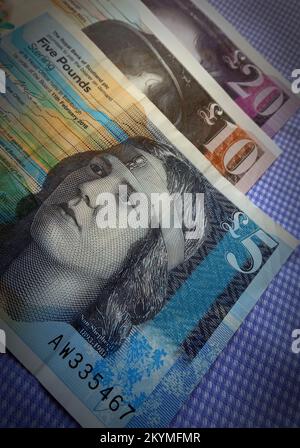 Scotland, Scottish Sterling RBS Bank of Scotland billets, 5, 10, 20 livres de coupures Banque D'Images