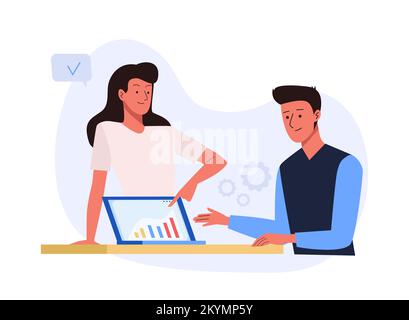 Les employés de bureau discutent de la réussite et de la progression du travail. Concept d'entreprise des caractères vectoriels dans un style plat Illustration de Vecteur