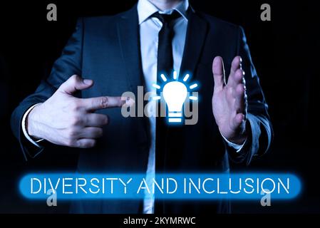 Légende conceptuelle diversité et inclusion. La différence humaine mot pour intervalle inclut la race ethnicité sexe Banque D'Images