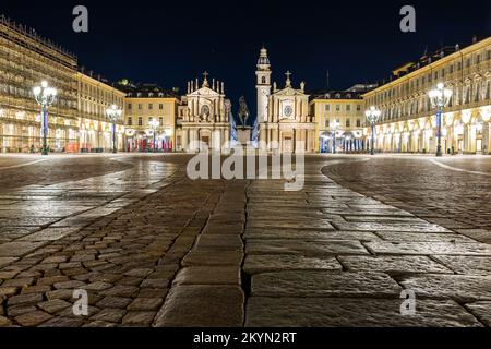 Torino, Italie, Piazza San Carlo di Notte Banque D'Images