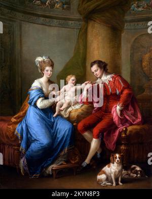 Edward Smith Stanley, douzième comte de Derby, avec sa première femme (Lady Elizabeth Hamilton) et leur fils (Edward Smith Stanley) par le peintre suisse Angelica Kauffmann (1741-1807), huile sur toile, vers 1776 Banque D'Images