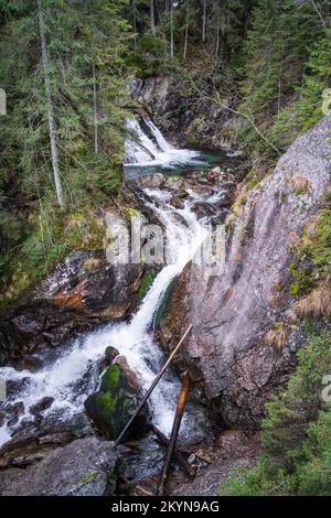 Cascade de Mickiewicz près de la route menant au lac Morskie Oko. Zakopane, parc national des montagnes Tatra, Pologne. Banque D'Images