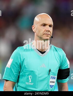 DOHA, QATAR - DÉCEMBRE 1 : arbitre Anthony Taylor lors de la coupe du monde de la FIFA, Qatar 2022, match du groupe F entre la Croatie et la Belgique au stade Ahmad Bin Ali sur 1 décembre 2022 à Doha, au Qatar. (Photo de Florencia Tan Jun/PxImages) Banque D'Images