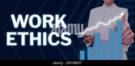 Texte illustrant l'éthique professionnelle de l'inspiration. Idée d'entreprise Ensemble de valeurs axées sur l'importance de faire du travail Banque D'Images