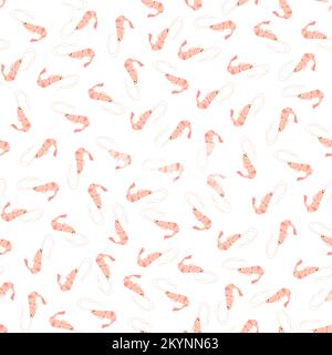 Motif vectoriel sans couture avec crevettes.créatures de dessin animé sous-marin.arrière-plan marin.joli motif océan pour tissu, vêtements pour enfants, textiles, emballage Illustration de Vecteur