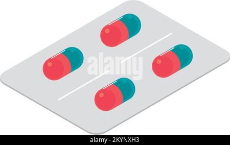 boîte de capsules de médecine isométrique Illustration de Vecteur