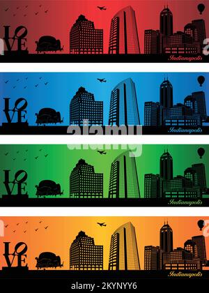 La ville d'Indianapolis dans quatre couleurs différentes - illustration, ville en couleurs fond, ville d'Indianapolis Illustration de Vecteur