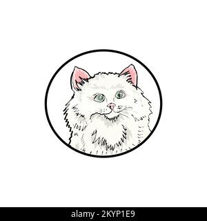 Logo noir et blanc icône de vecteur tête de chat sur fond blanc Illustration de Vecteur