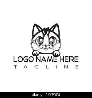 Logotype tête de chat avec conception de texte sur fond blanc Illustration de Vecteur
