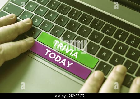 Légende du texte présentant Trivia. La vue d'ensemble de l'entreprise détaille les éléments d'information peu d'importance ou de valeur Banque D'Images