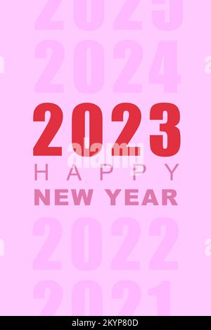 Illustration de texte bonne année 2023 avec numéros d'année sur fond rose. Banque D'Images