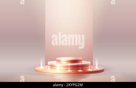 Podium doré avec éclairage, scène Podium avec pour le prix, décor élément fond. Illustration vectorielle Illustration de Vecteur