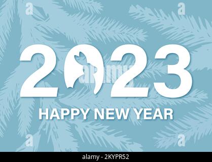 Carte de vœux élégante du nouvel an minimaliste. Bonne année 2023 année du signe du zodiaque de lapin. Bleu et blanc. Illustration vectorielle. Illustration de Vecteur