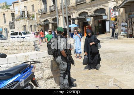 Omar Ibn El-Khattab Sq. Près de la porte de Jaffa dans la vieille ville de Jérusalem. Banque D'Images