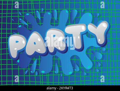 Fête. Mot écrit avec la police élégante pour enfants dans le style de dessin animé. Illustration de Vecteur